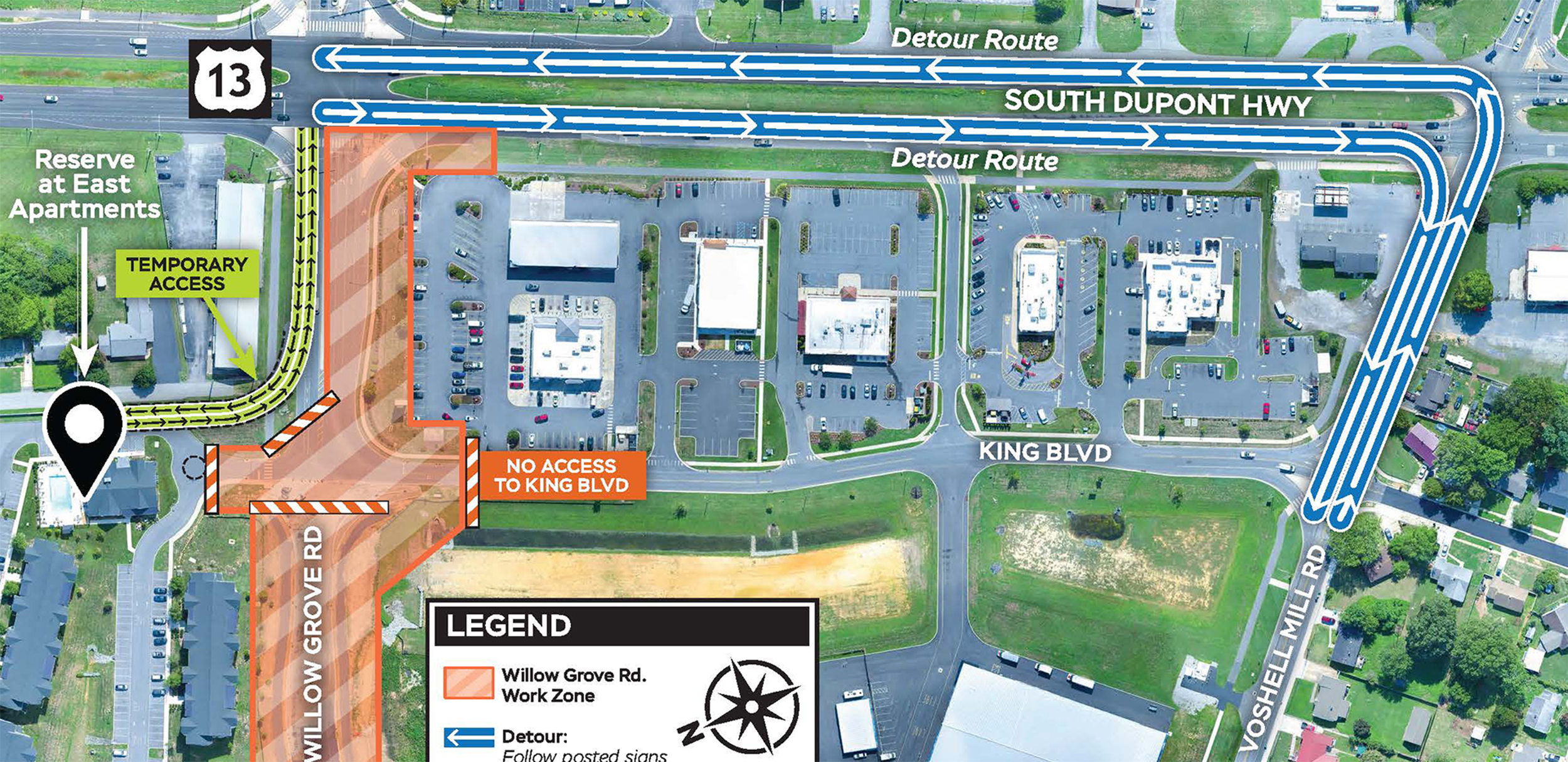 Willow Grove Road between US13 and King Blvd. Closure to begin October 19, 2026